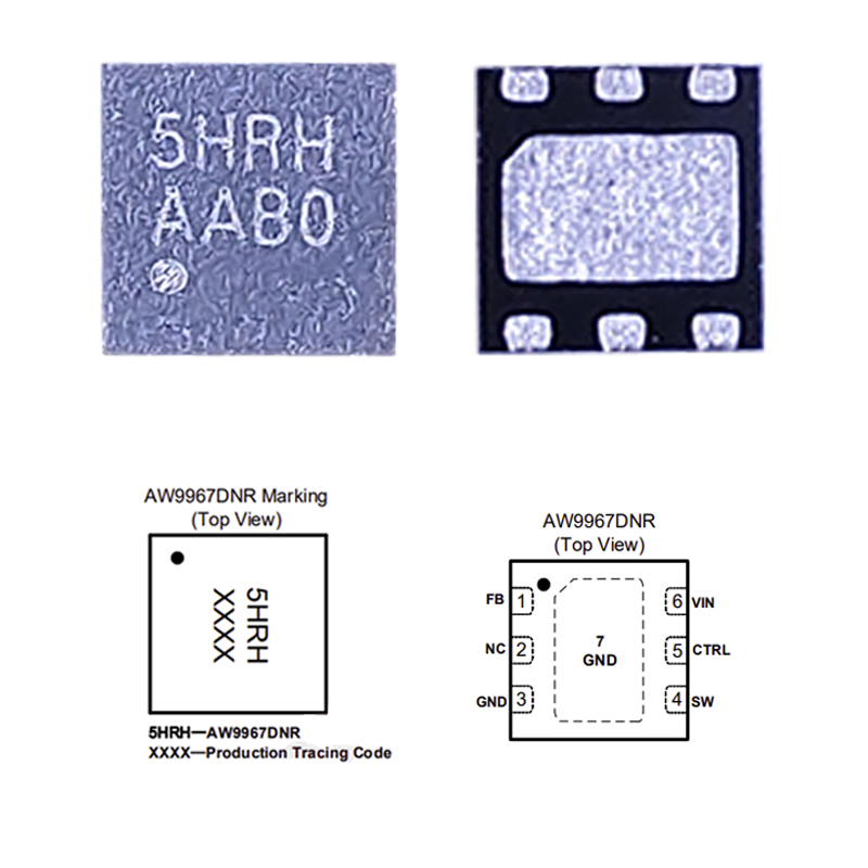 AW9967 PWM DIMMING BOOST WLED DRIVER IC MARK 5HRH DFN-2x2-6L